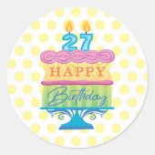 Sticker Rond 27e Joyeux Chien Jaune d'Anniversaire (Devant)