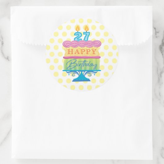 Sticker Rond 27e Joyeux Chien Jaune d'Anniversaire (Sac)