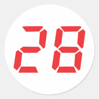 Sticker Rond 28 vingt-huit réveil rouge numéro numérique