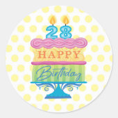 Sticker Rond 28e Joyeux gâteau d'anniversaire Dots jaunes (Devant)