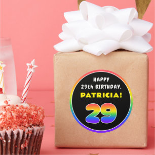 Sticker Rond 29e anniversaire : Arc-en-ciel coloré # 29, Nom pe