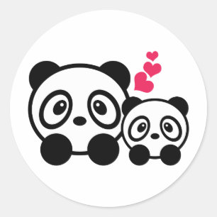 Sticker Rond 2 chevalets Panda mignons