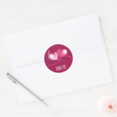 Sticker Rond 2 Coeurs dansant sur Fuschia Merci rose (Enveloppe)