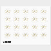 Sticker Rond 2 coeurs Monogramme Golden Mariage Anniversaire (Feuille)
