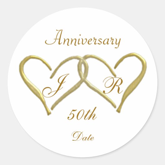 Sticker Rond 2 coeurs Monogramme Golden Mariage Anniversaire (Devant)