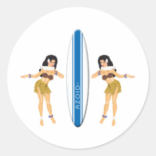 Sticker Rond 2 Hulas et Surf Board