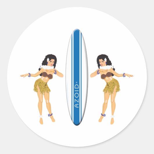 Sticker Rond 2 Hulas et Surf Board (Devant)