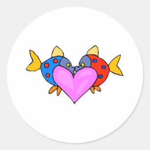 Sticker Rond 2 poissons en train de s'embrasser