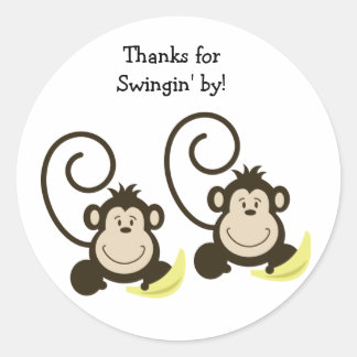 Sticker Rond 2 Singes Silly Anniversaire ou Baby shower Favoris