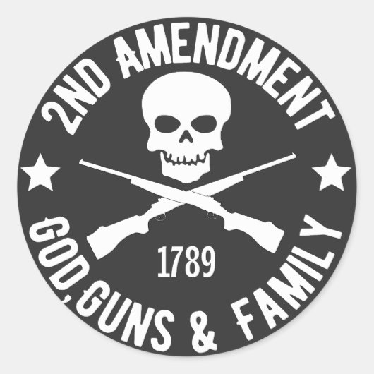 Sticker Rond 2e amendement, Dieu, armes et famille (Devant)