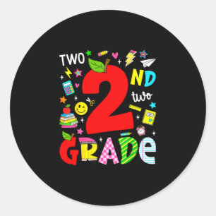 Sticker Rond 2e année rétro coloré retour à l'école