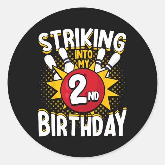 Sticker Rond 2e anniversaire Bowling Thème Grève dans Anniversa (Devant)