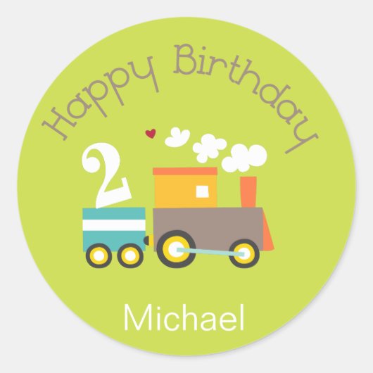 Sticker Rond 2e anniversaire Boy Train Cupcake Topper/Stickers (Devant)