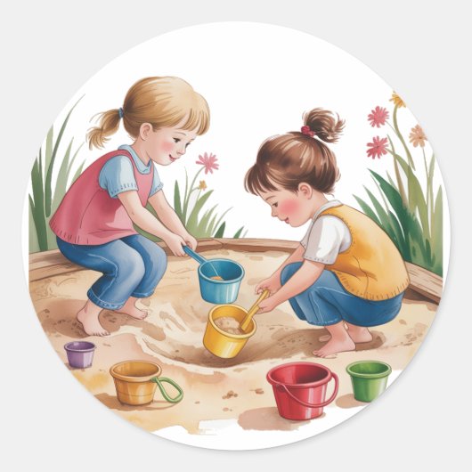 Sticker Rond 2e anniversaire Sandbox Girl Party (Devant)