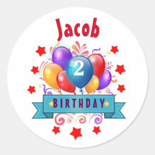 Sticker Rond 2e BÉBÉ Anniversaire Festif Ballons colorés B10IZ