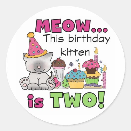 Sticker Rond 2e t-shirts et cadeaux d'anniversaire Kitten (Devant)