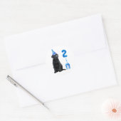 Sticker Rond 2ème Anniversaire Chiot Thème - Chien bleu mignon  (Enveloppe)