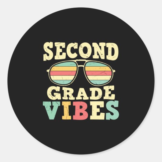 Sticker Rond 2nd Grade Teacher Second Grade Vibes (Devant)