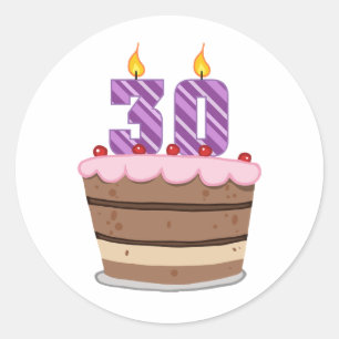 Sticker Rond 30 ans sur le gâteau d'anniversaire