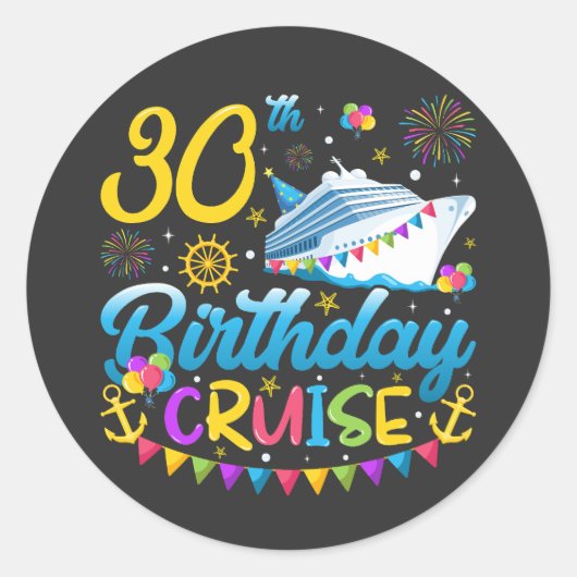 Sticker Rond 30e anniversaire Croisière B-Day Party (Devant)