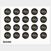 Sticker Rond 30e anniversaire de fête or noir (Feuille)