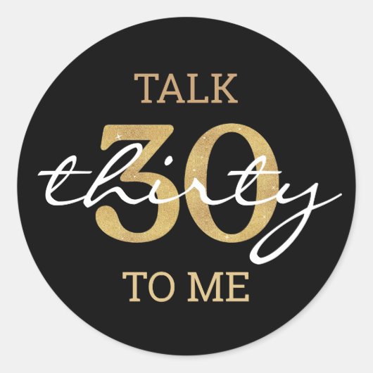 Sticker Rond 30e anniversaire de fête or noir (Devant)