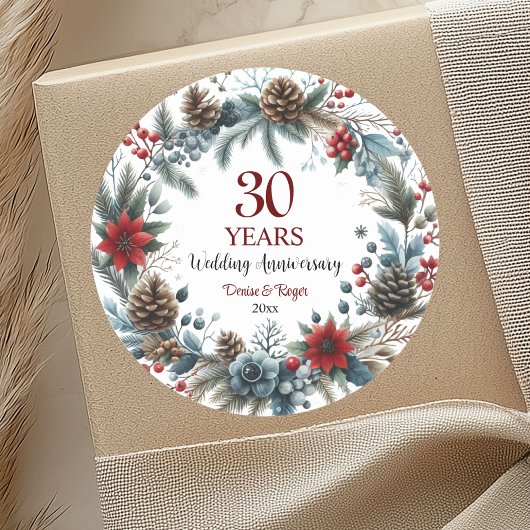 Sticker Rond 30e anniversaire de mariage perle Élégant Hiver