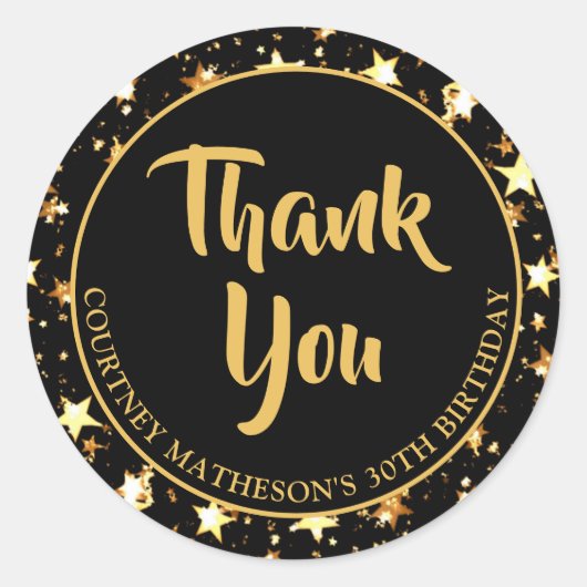 Sticker Rond 30e Anniversaire Étoiles Noires Or THANK YOU Class (Devant)