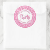 Sticker Rond 30e anniversaire Numéro Motif rose/blanc 30 (Sac)
