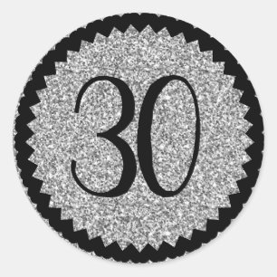 Sticker Rond 30e anniversaire Parties scintillant d'argent clas