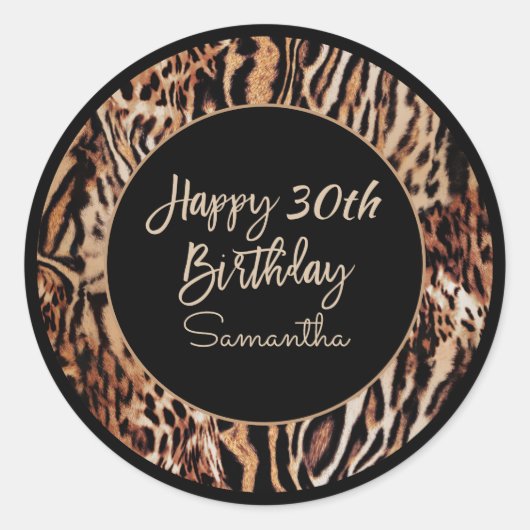Sticker Rond 30e anniversaire Poster de animal tendance avec no (Devant)