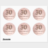 Sticker Rond 30e anniversaire rose gouttes rose or (Feuille)