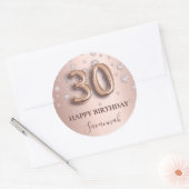 Sticker Rond 30e anniversaire rose or rose diamants nom (Enveloppe)