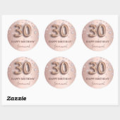 Sticker Rond 30e anniversaire rose or rose diamants nom (Feuille)