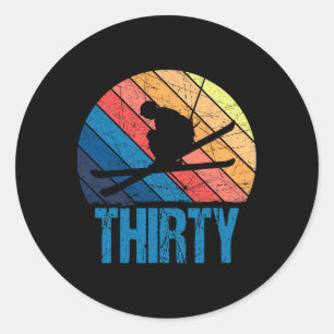Sticker Rond 30e Anniversaire Ski Rétro Ski 30 ans Hommes Femme