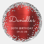 Sticker Rond 30e fête d'anniversaire Parties scintillant rouge (Devant)