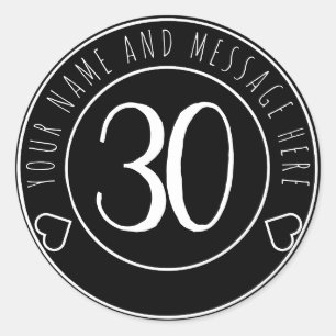 Sticker Rond 30e fête d'anniversaire Retro Noir et Blanc