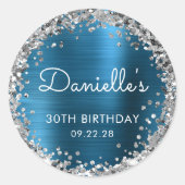 Sticker Rond 30e fête d'anniversaire Turquoise Blue Silver Part (Devant)