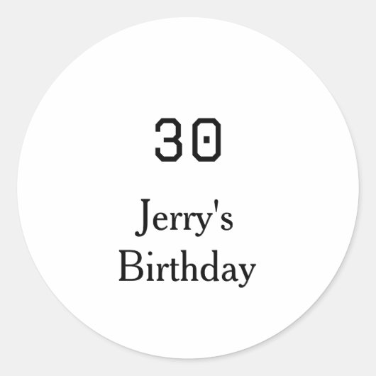 Sticker Rond 30th birthday bold letter name date simple minimal (Devant)