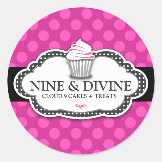 Sticker Rond 311 Cupcakes Divins Points Roses (Devant)