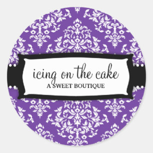 Sticker Rond 311 Glacage sur le gâteau blanc pourpre Damask