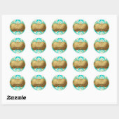 Sticker Rond 311 Lavish Golden Damask Shimmer Turquoise (Feuille)