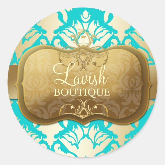 Sticker Rond 311 Lavish Golden Damask Shimmer Turquoise (Devant)