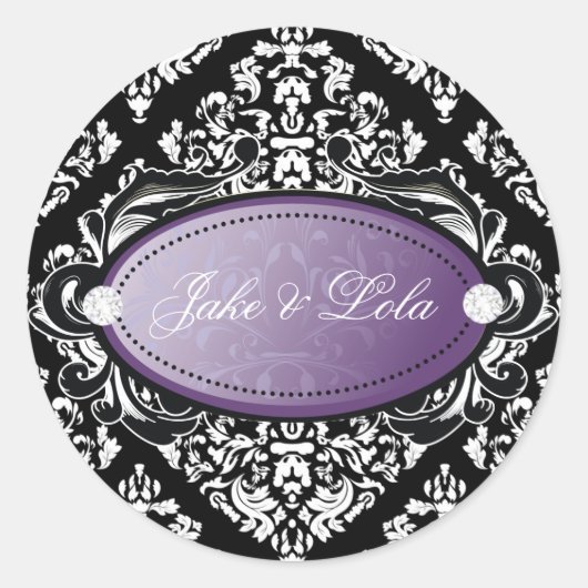 Sticker Rond 311 Luxurieusement noir blanc Damas violet (Devant)