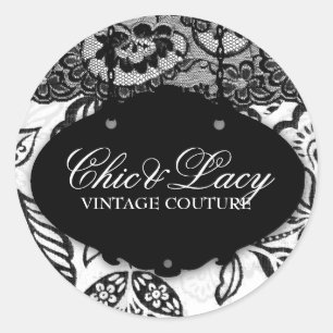 Sticker Rond 311 noir et blanc chic et de dentelle