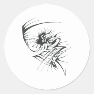 Sticker Rond 32 Tatouage Tribal Abstrait Noir Blanc