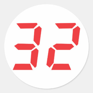 Sticker Rond 32 trente-deux réveil rouge numéro numérique