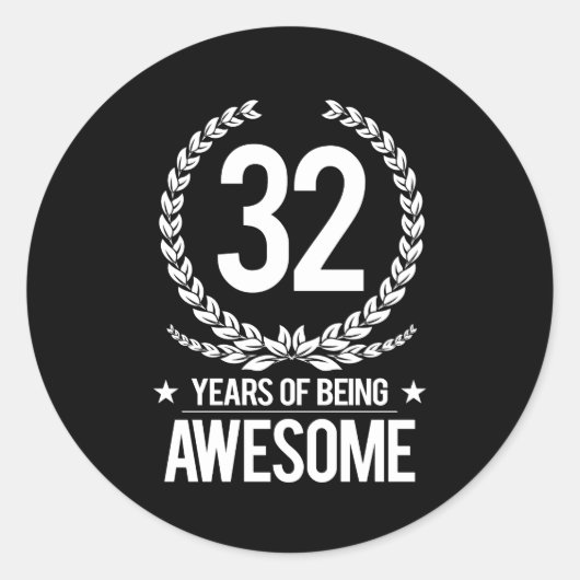Sticker Rond 32e anniversaire (32 ans d'être génial) (Devant)