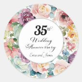 Sticker Rond 35e anniversaire de mariage élégant écriture flora (Devant)