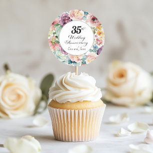Sticker Rond 35e anniversaire de mariage élégant script floral